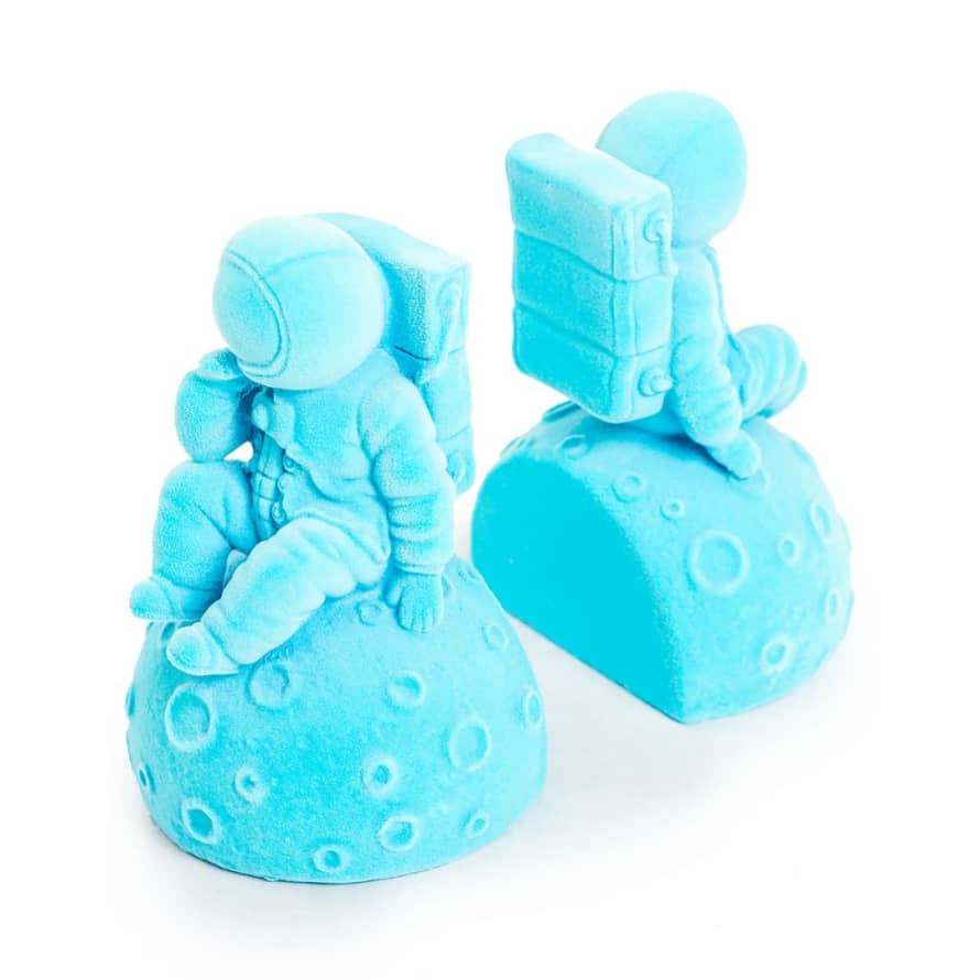 &Quirky Pair of Blue Flocked Astronaut Bookends