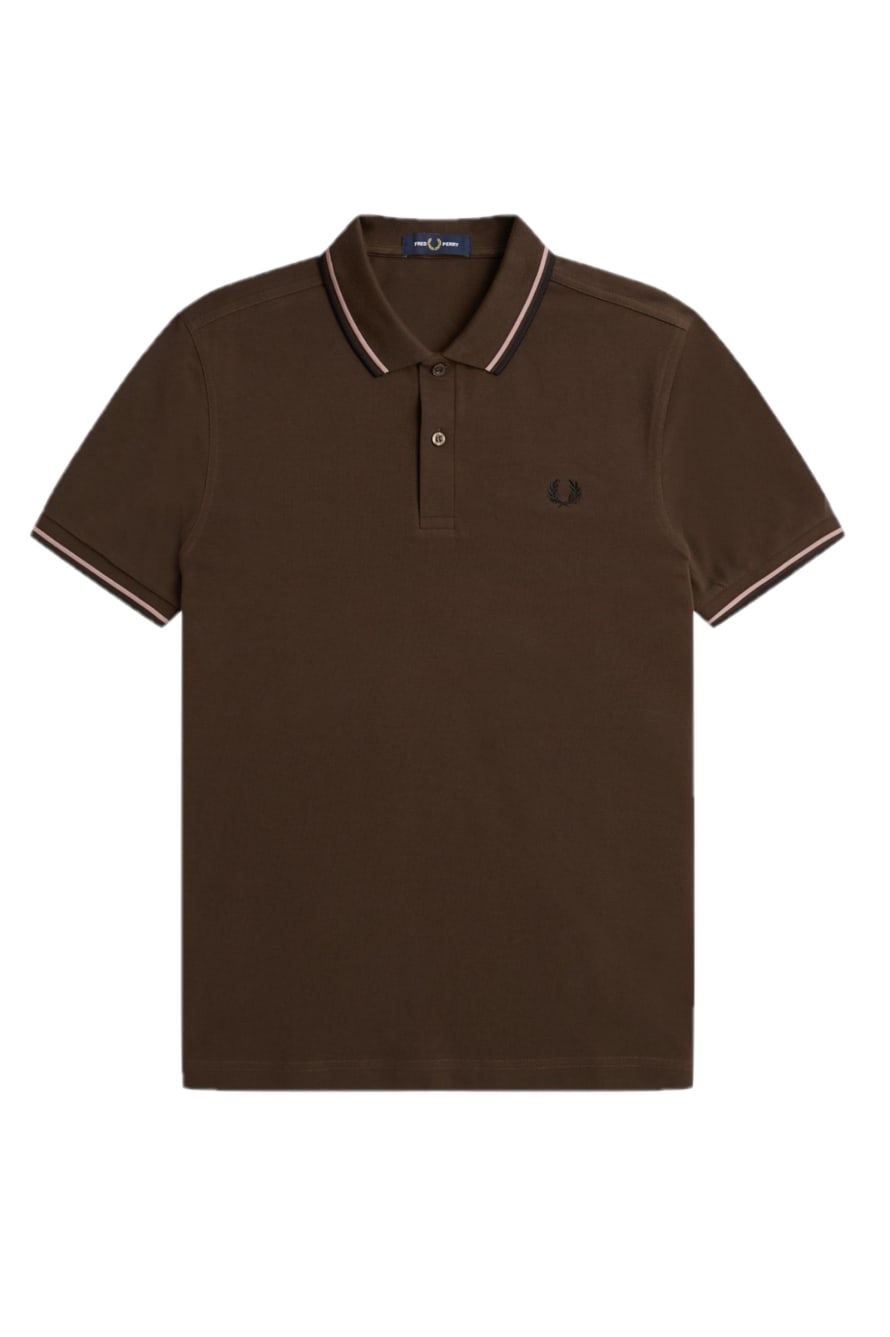 Fred Perry Fred Perry Slim Fit Twin Tipped Polo Burnt Tobacco / Dark Pink / Black
