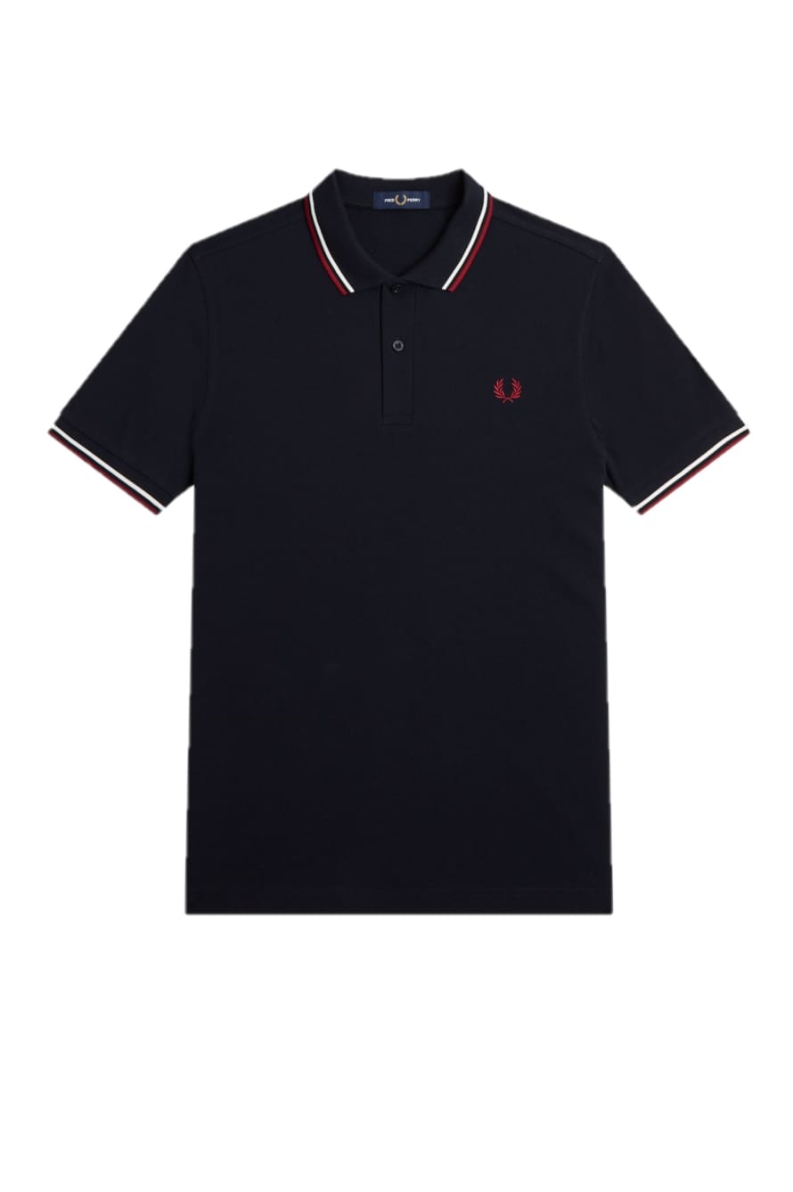 Fred Perry Slim Fit Twin Tipped Polo Navy / Snow White / Burnt Red
