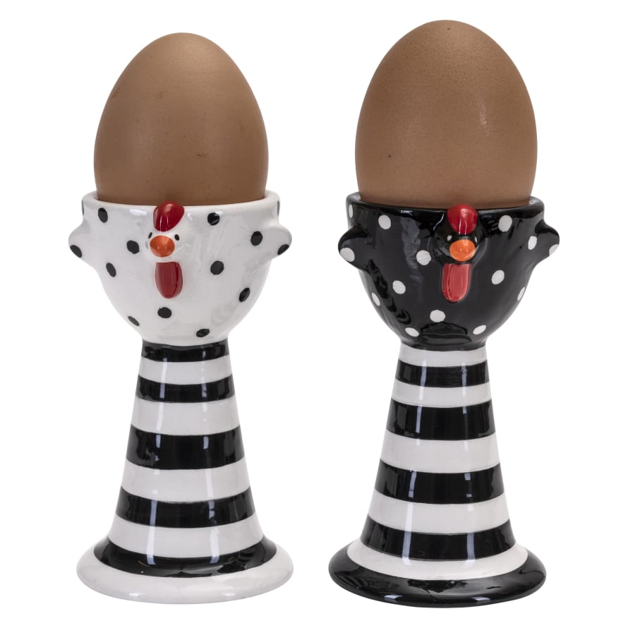 Naasgrangarden Hen Egg Cups Black and White Set of 2