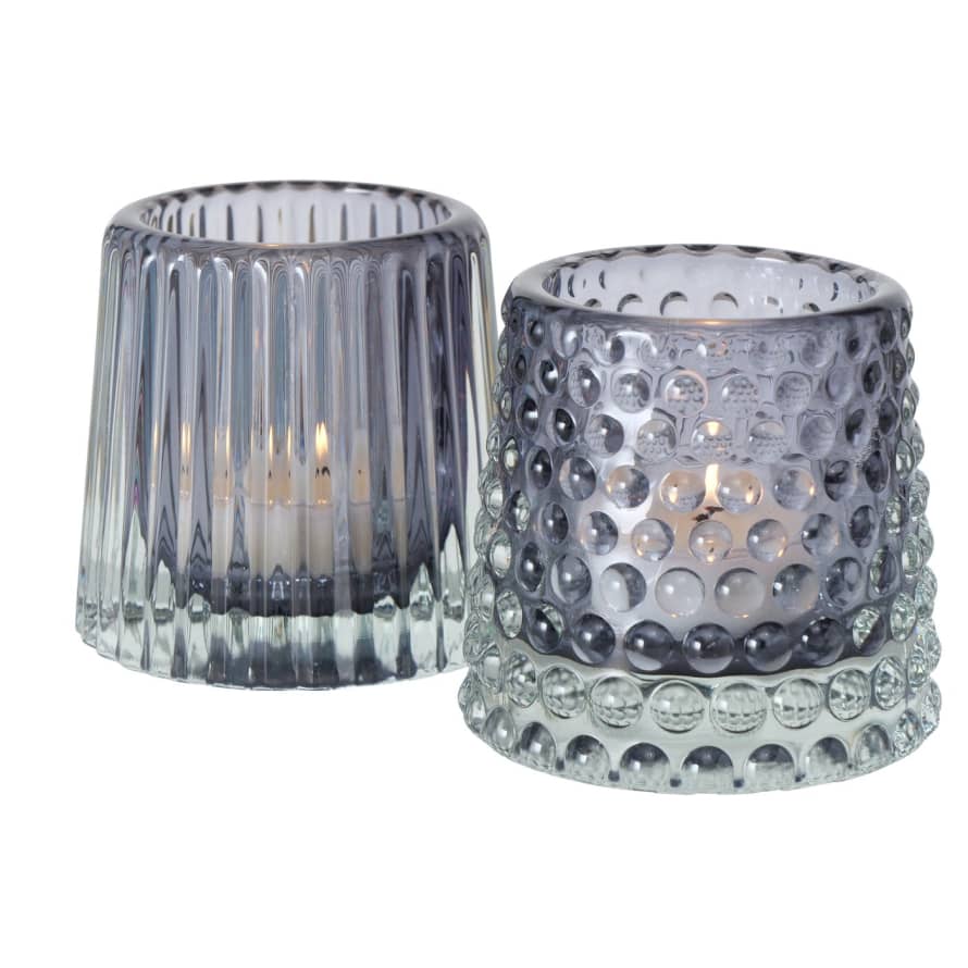 &Quirky Bravita Grey Glass Tealight Holder : Bumps or Lines