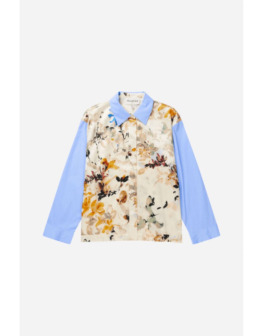 Munthe Munthe Morocco Floral Print Stripe Sleeve Shirt Col: Blue/cream Multi,