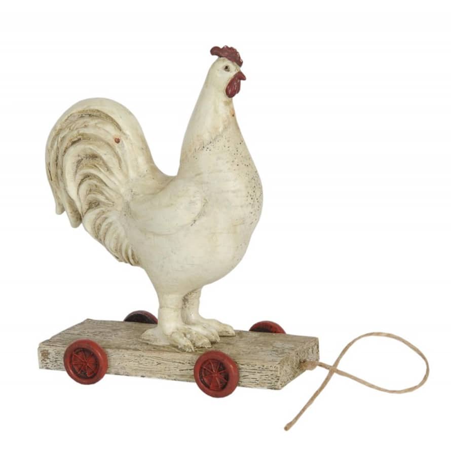 clayre & Eef Figurine Rooster on Wheeled Base White Polyresin 15x7x17 cm 