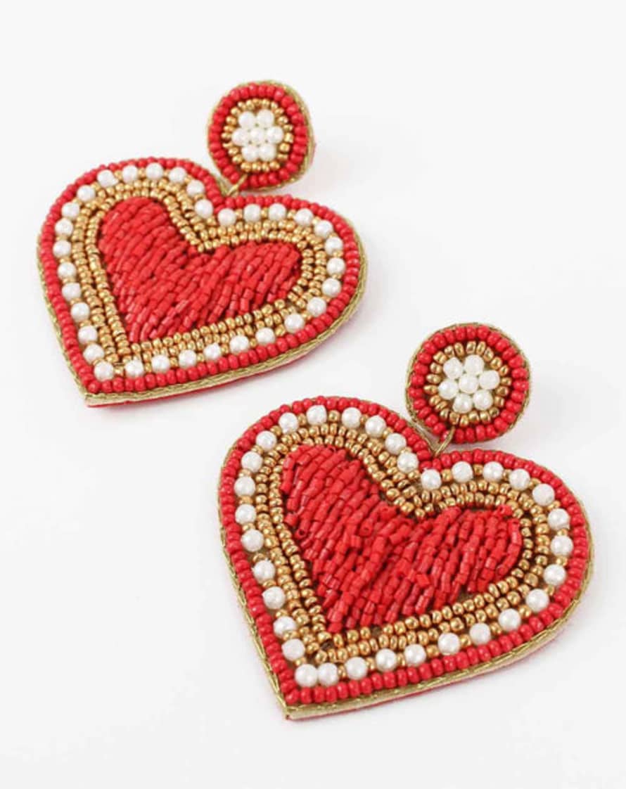 My Doris - Red Beaded Heart Earrings