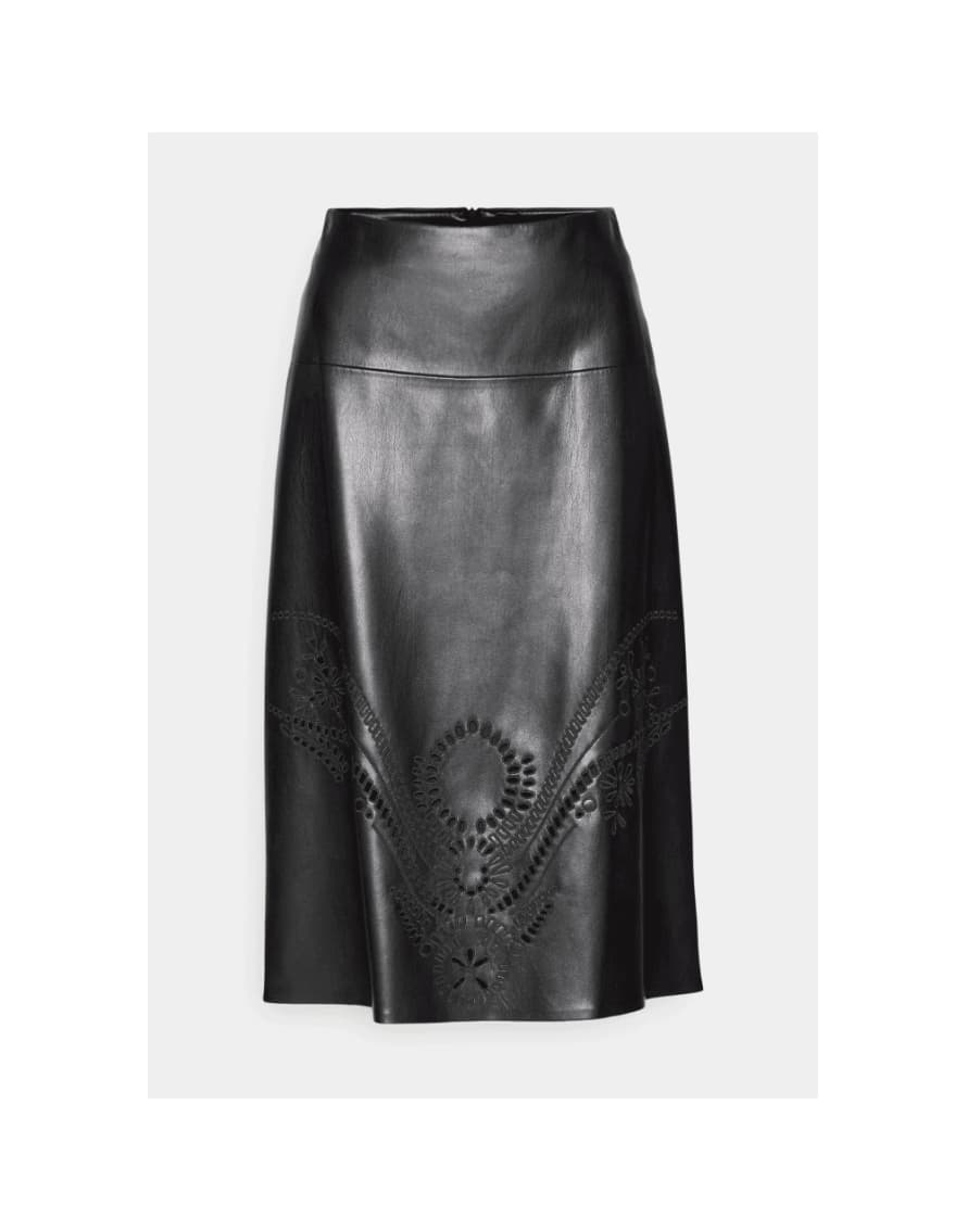 Boss Boss Vembro Embrodied Hem Faux Leather Skirt Col: 001 Black, Size: 8