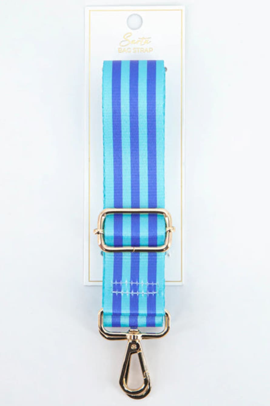 MSH Two Tone Alternating Stripe Bag Strap In Aqua & Blue