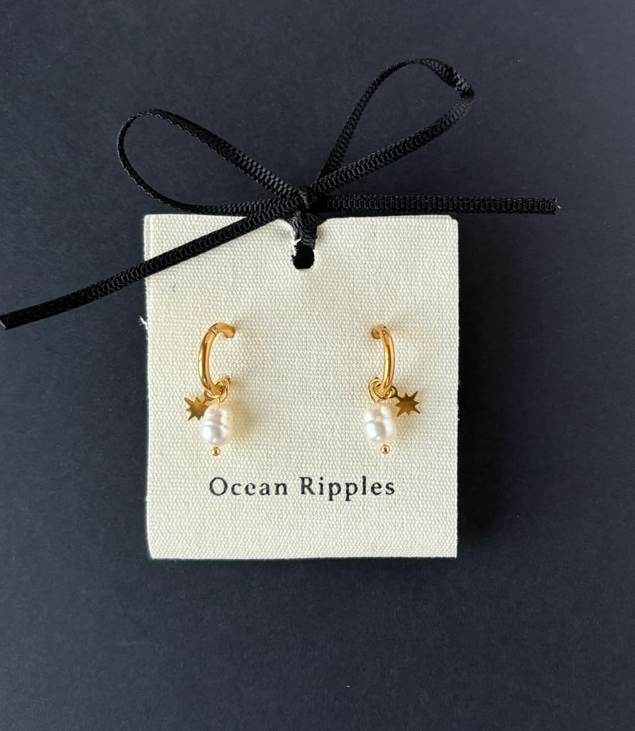 Ocean Ripples Pearl Gold Star 18E6 Earrings