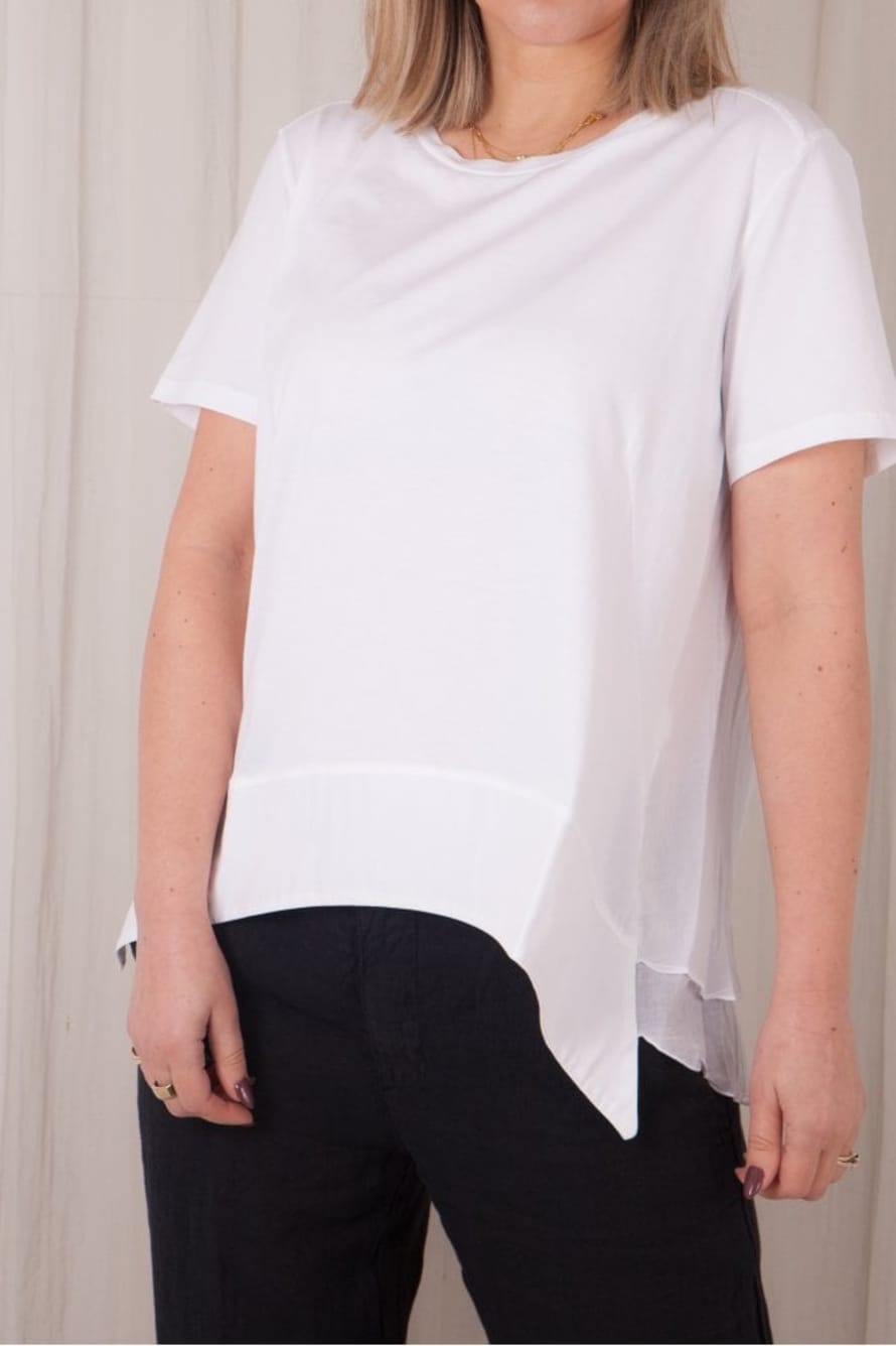 European Culture Short Sleeve T-shirt With Drop Back In White