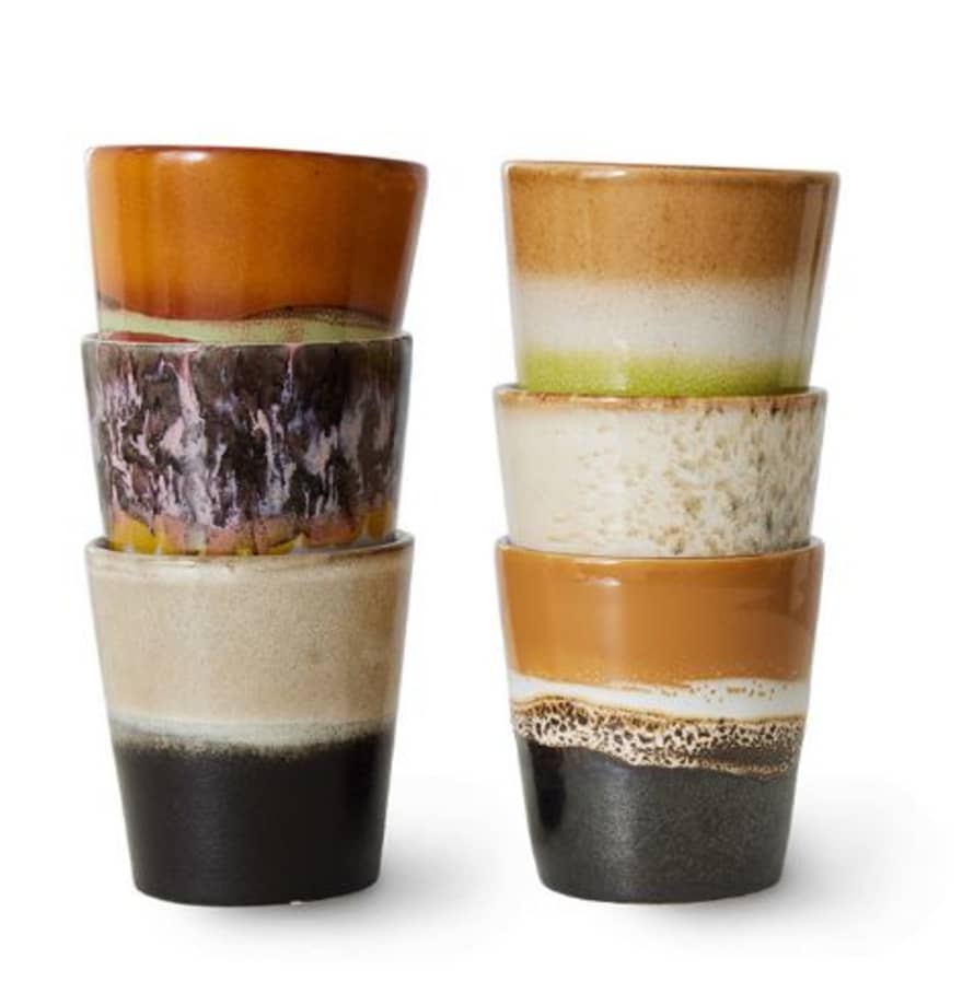 HK Living 70s Ceramic: Coffee Mugs, Soil (set Of 6)