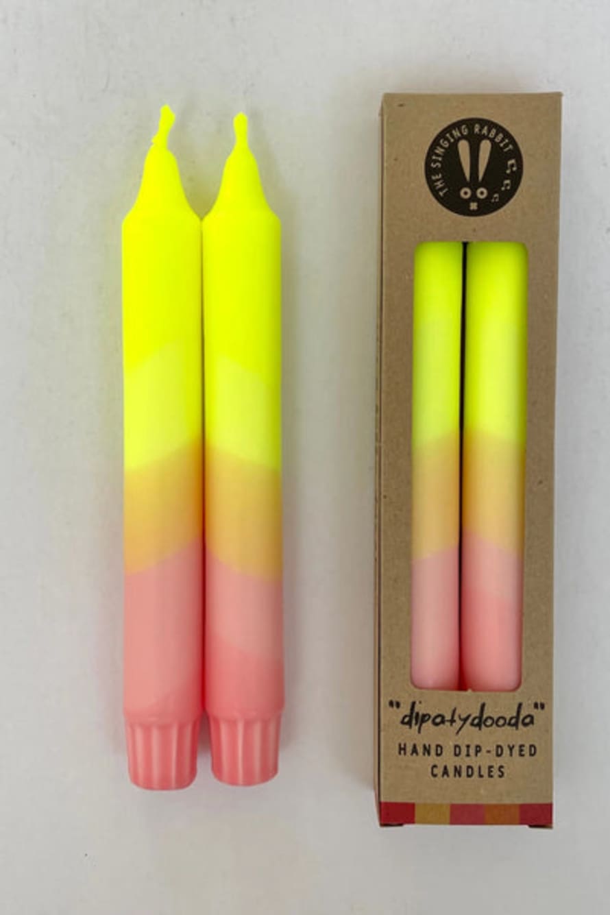 The Singing Rabbit Neon Yellow And Sherbert Pink Dip Dyed Dinner Candles