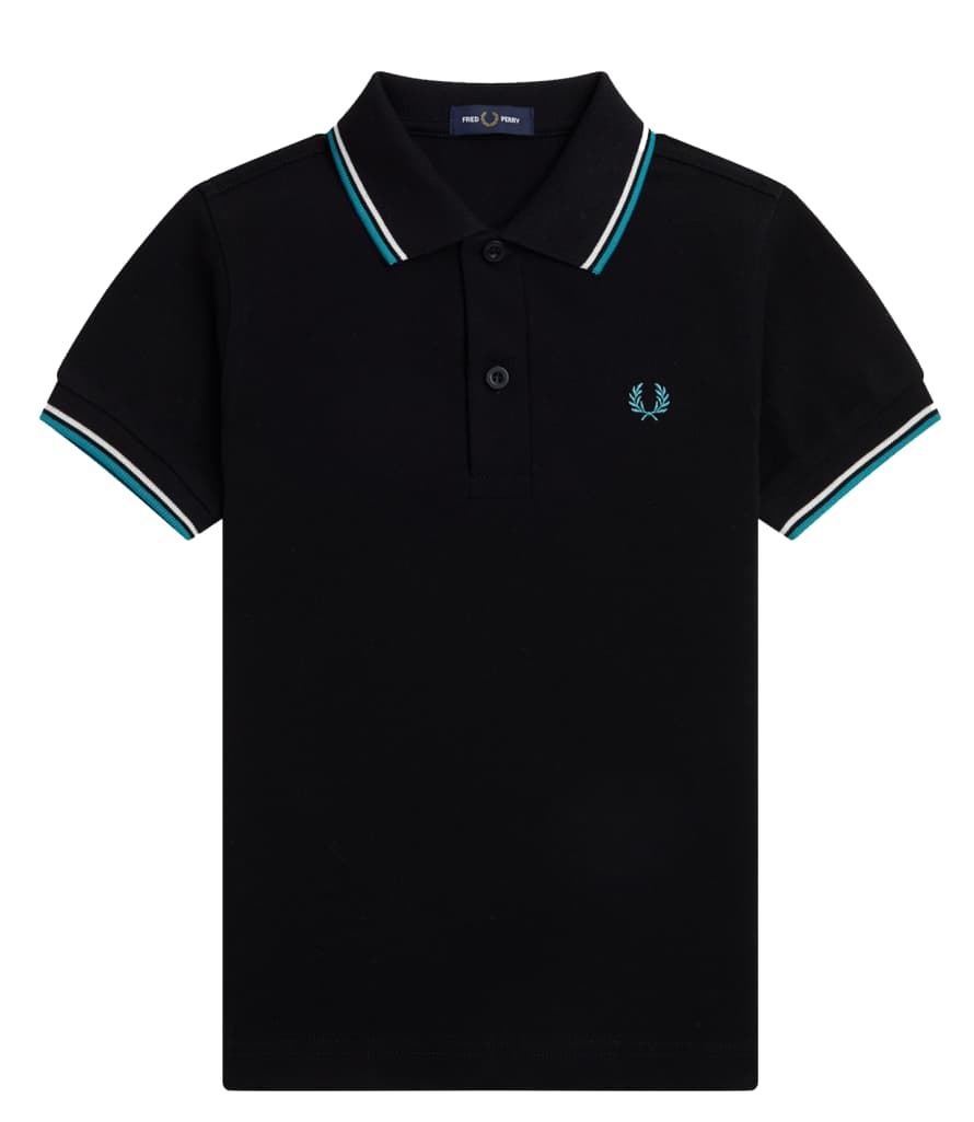 Fred Perry Slim Fit Twin Tipped Polo Black, Ecru & Intense Mint Green