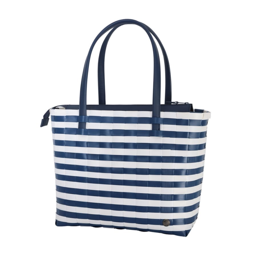 Handed By  Handed By Sunny Bay Design Weekender Leisure Bag with Zipper and Pu Leather Handles Ocean Blue