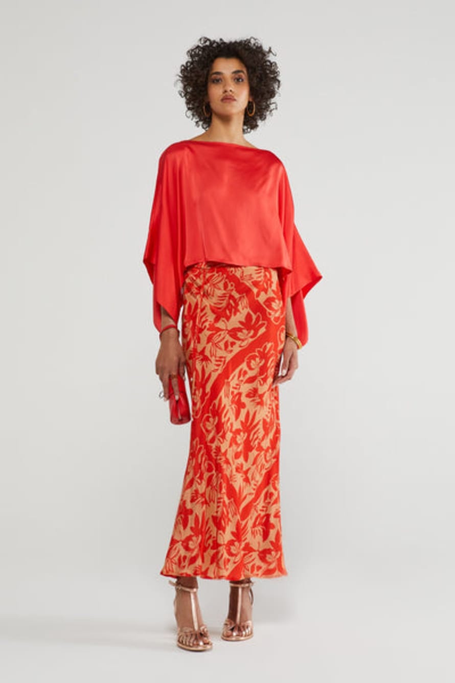 Ottod'Ame  Oriental Skirt - Coral & Beige