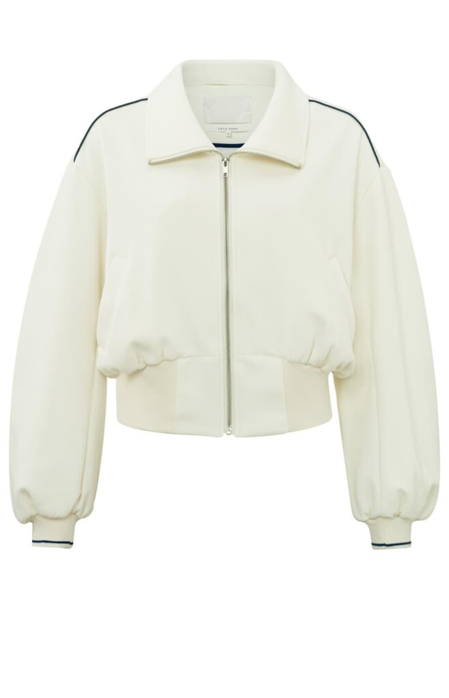 Yaya Cropped Jersey Jacket With Collar | Ivory White
