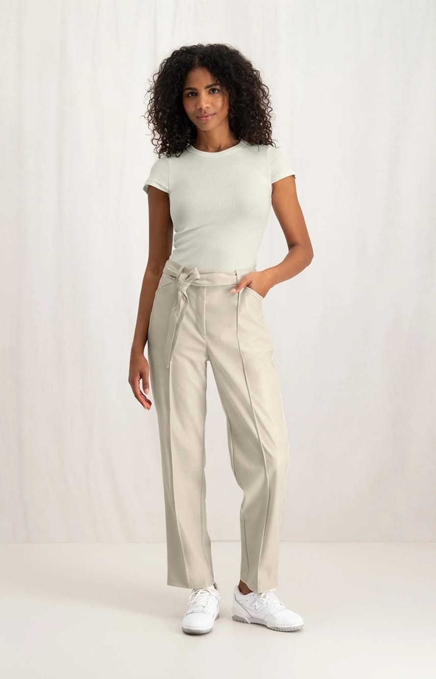 Yaya Faux Leather Trousers With Belt | Ivory White