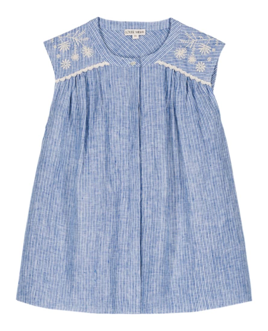 Louise Misha Duna Striped Embroidered Top - Blue