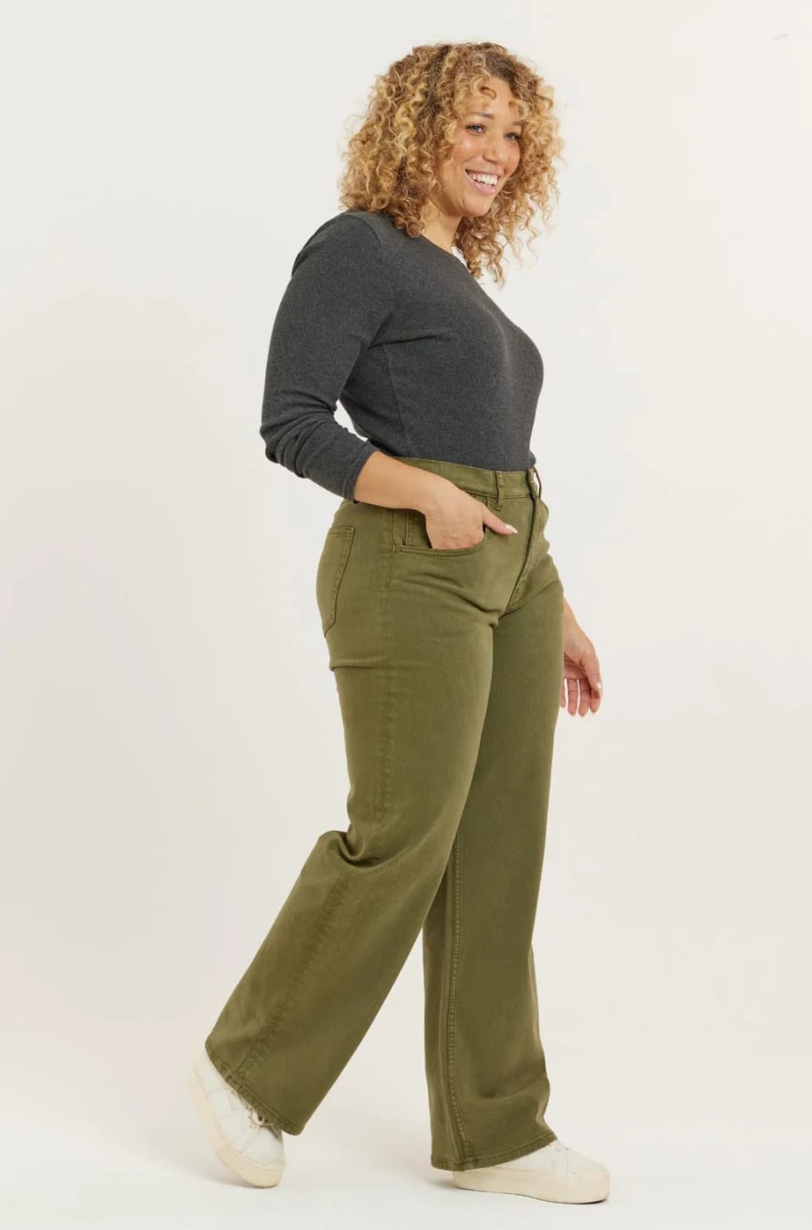 Flax and Loom Olive Recycled Wood Etta High Waist Wide Leg Jeans