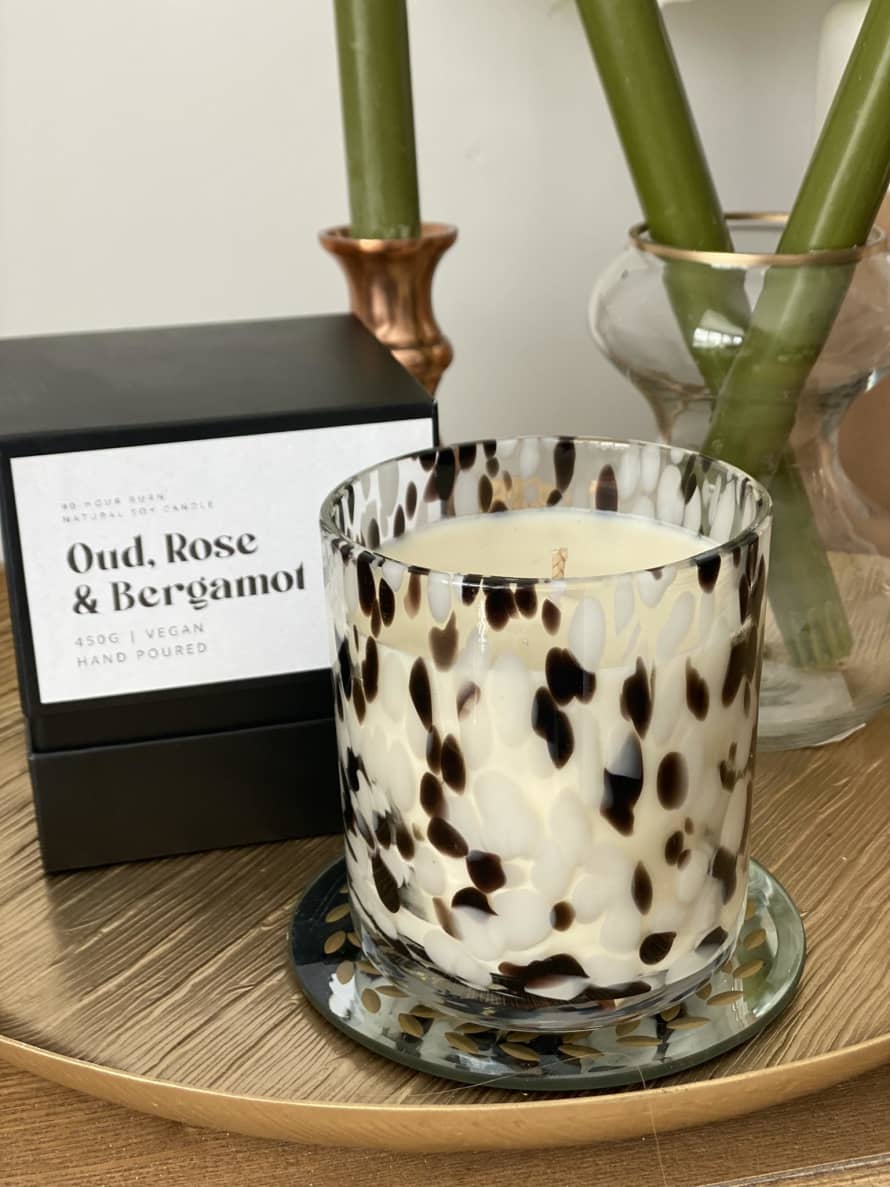 Cinnamon Bay Home Oud Rose and Bergamot Glass Dalmatian Candle