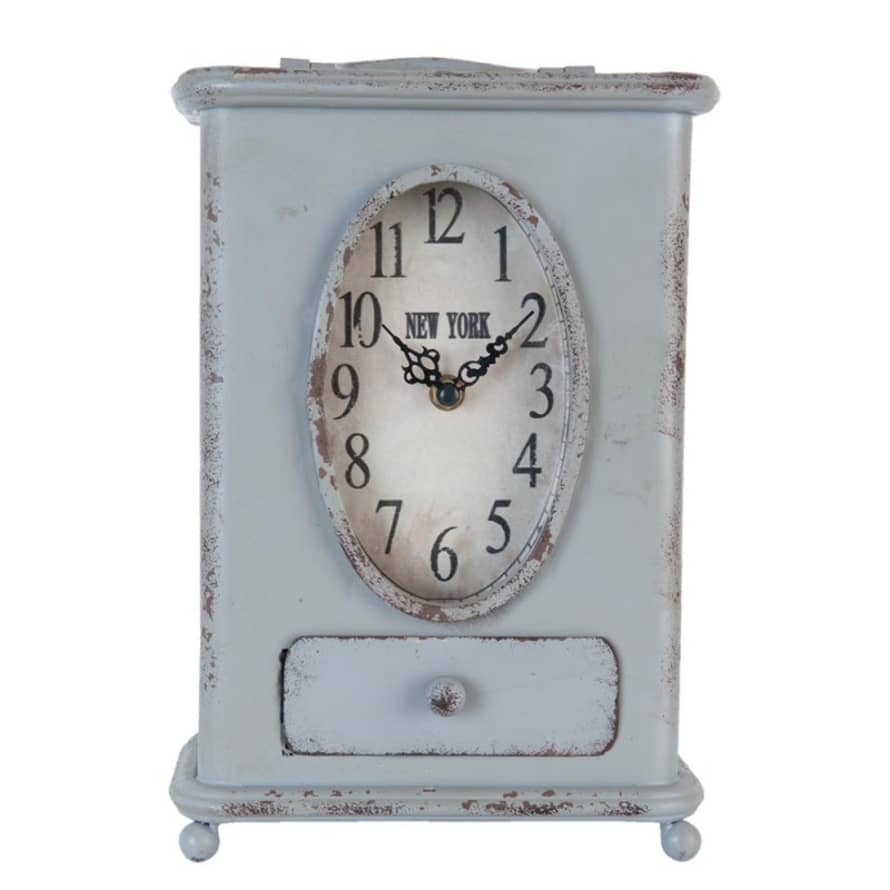 clayre & Eef Table Clock Grey Iron Cabinet 20x13x30 cm
