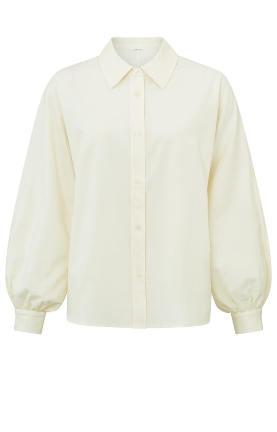 Yaya Loose Fit Blouse With Collar And Long Balloon Sleeves | Ivory White