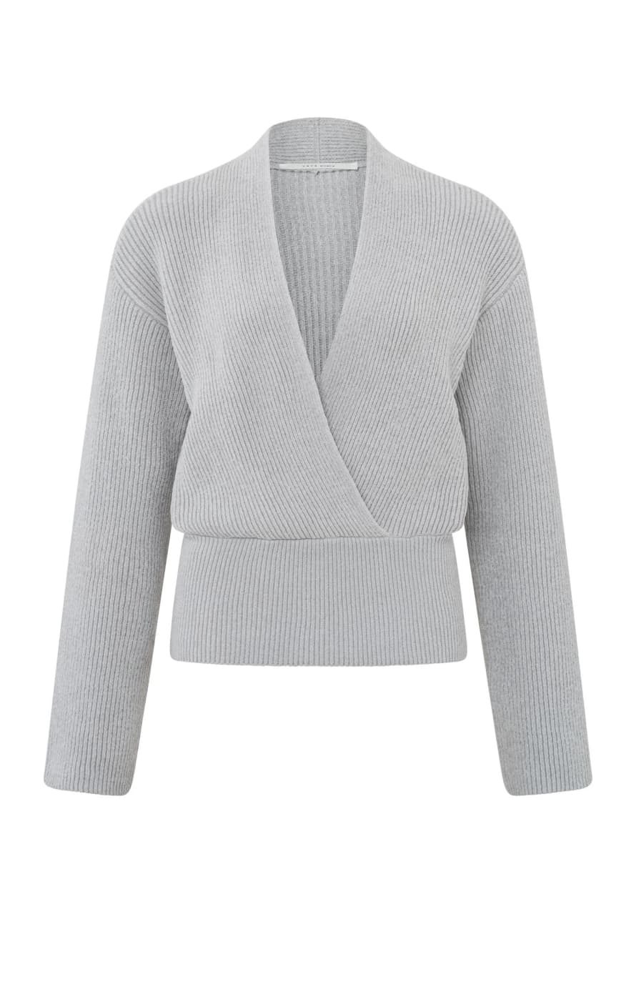 Yaya Cropped Wrap Sweater Wide Sleeves | Harbor Mist Grey