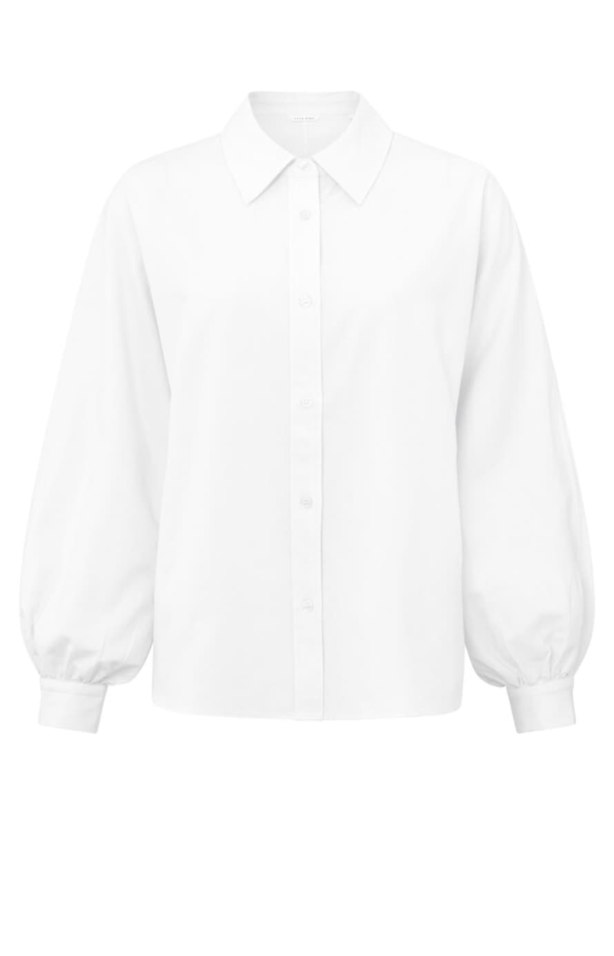 Yaya Loose Fit Blouse With Collar And Long Balloon Sleeves | Pure White