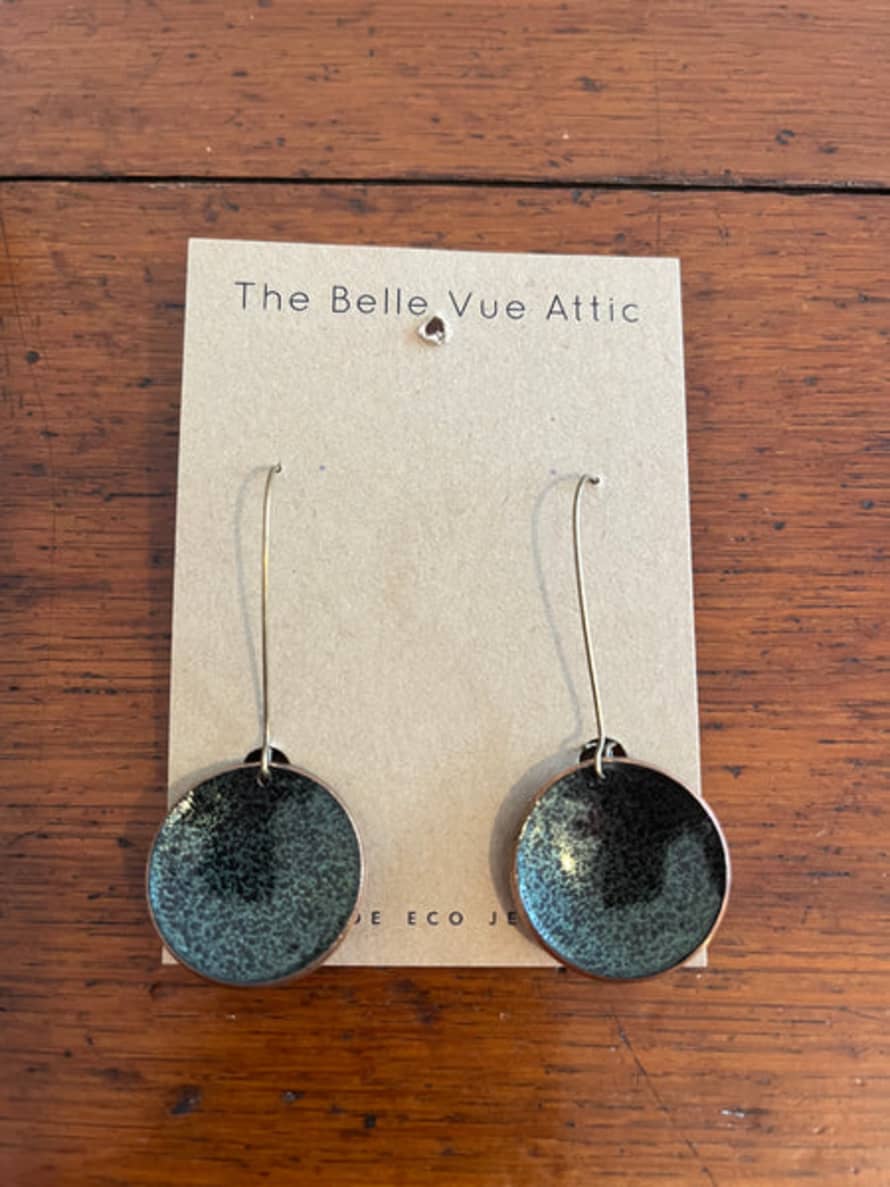 THE BELLEVUE ATTIC Domed Enamel Half Penny Earrings | Black And Green Speckled