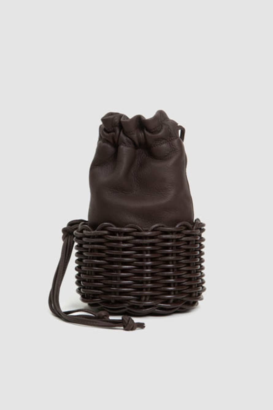 Cristaseya Leather Basket Small Bag Dark Brown