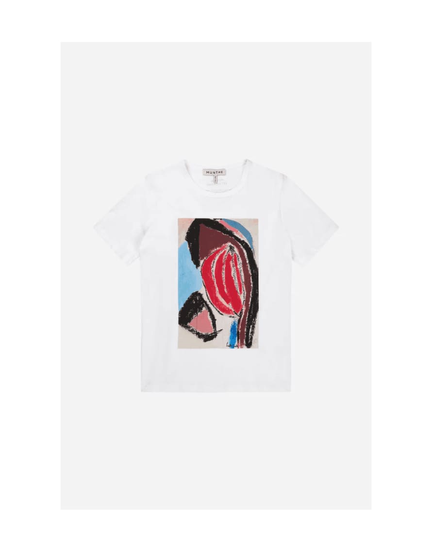 Munthe Munthe Micas Abstract Artistic T-shirt Col: White Multi, Size: 12