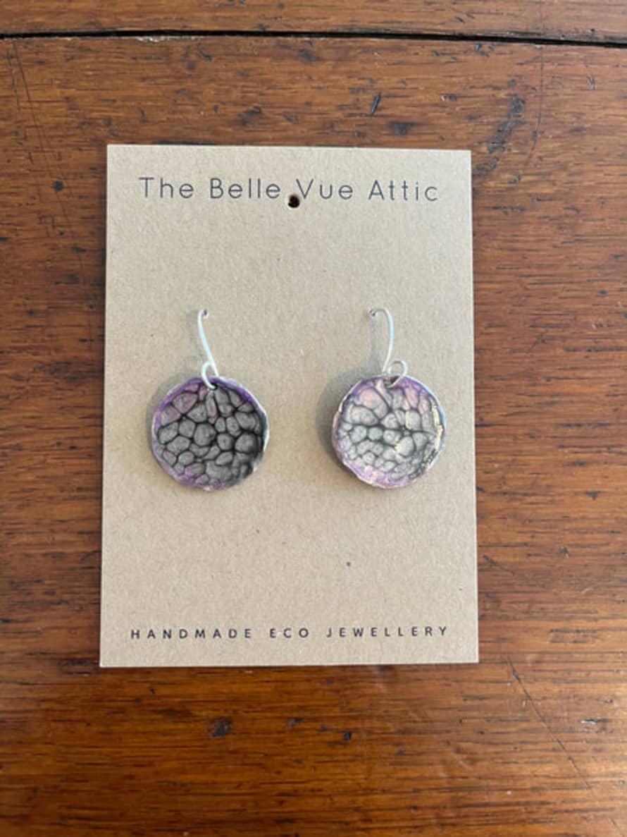 THE BELLEVUE ATTIC Domed Enamel Sixpence Earrings | Grey And Lilac