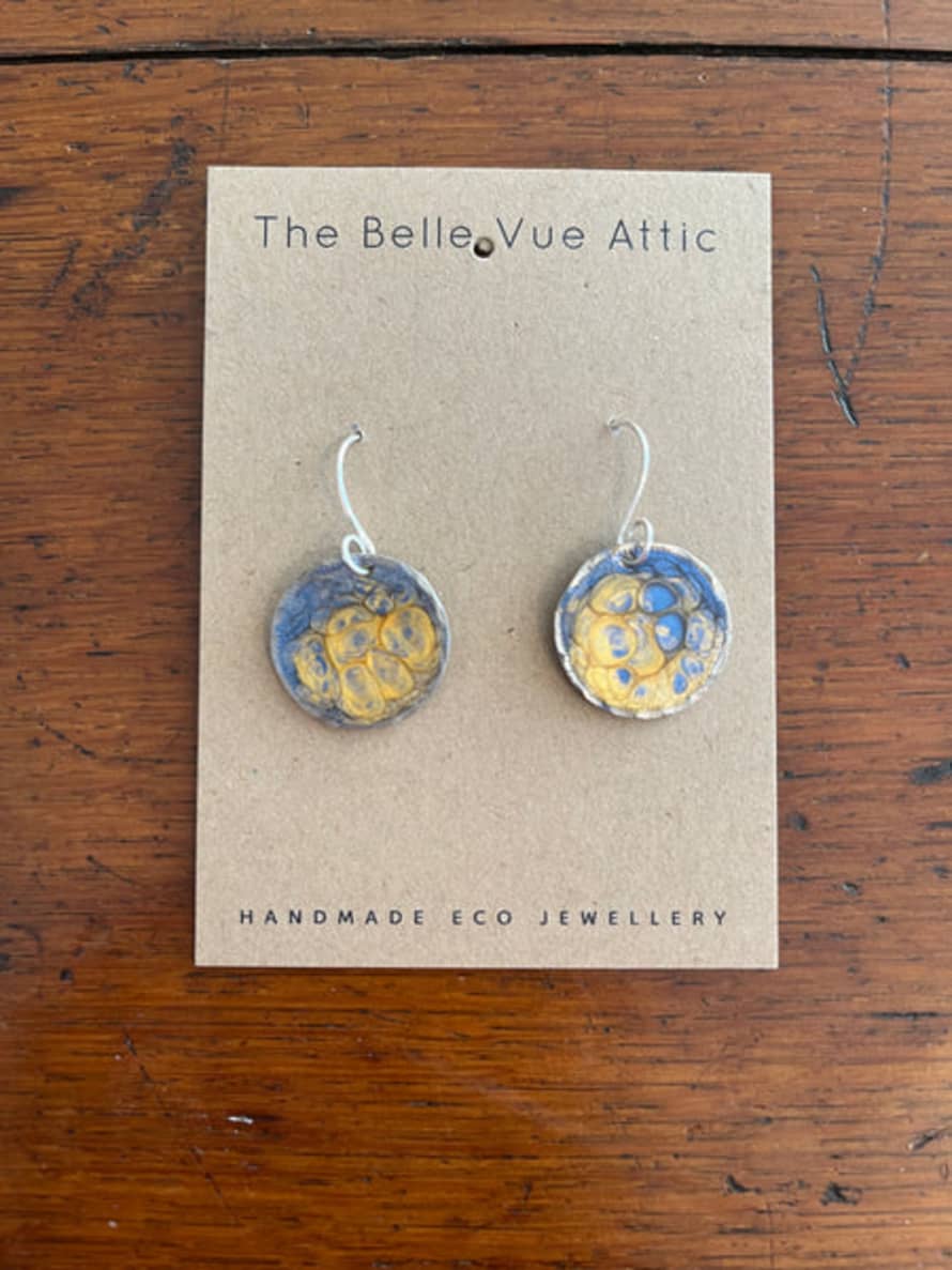 THE BELLEVUE ATTIC Domed Enamel Sixpence Earrings | Blue And Gold