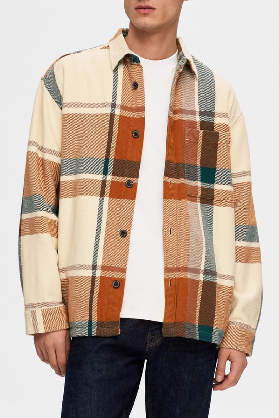 Selected Homme Sugar Almond Check Overshirt