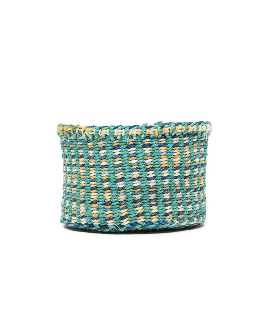 The Basket Room Leta - Turquoise and Gold Tie-Dye Woven Basket - XS