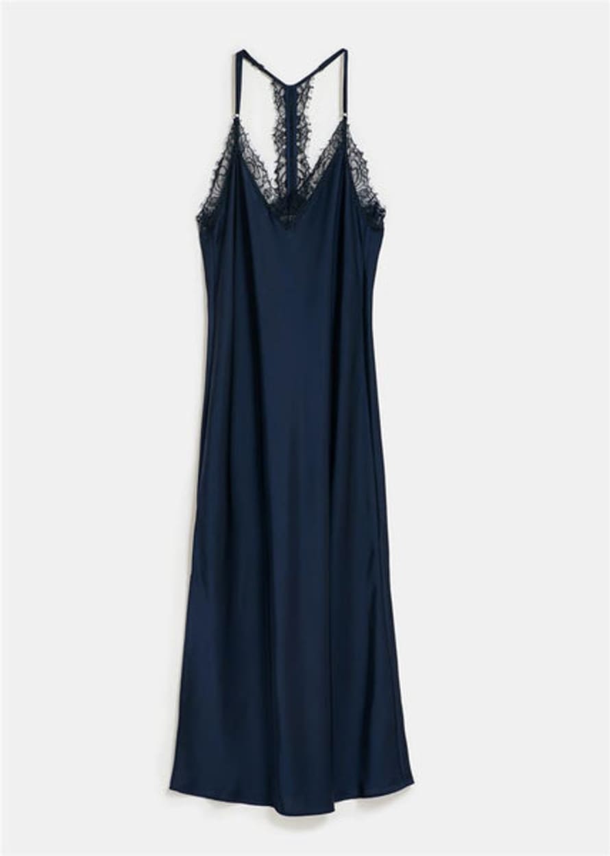 Essentiel Antwerp Feist Slip Dress With Lace Trimmings - Navy