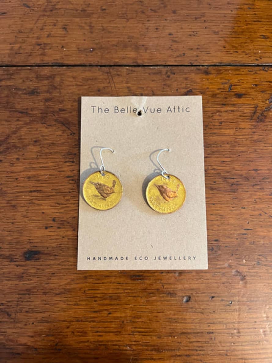 THE BELLEVUE ATTIC Painted Wren Coin Earrings | Yellow