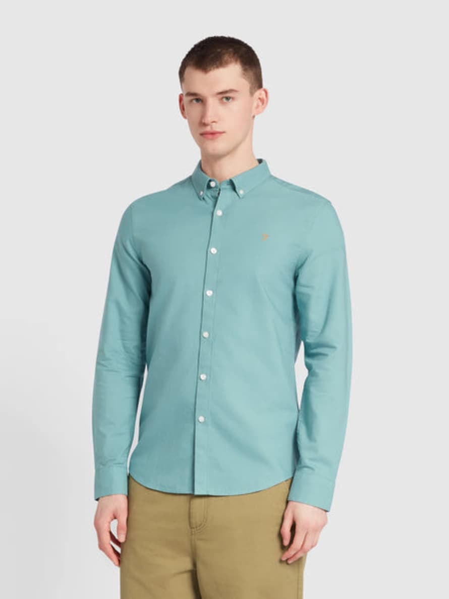 Farah Brewer Slim Fit Organic Long Sleeve Shirt - Brook Blue