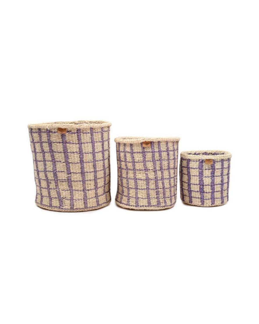 The Basket Room Changia: Lavender Check Woven Storage Basket: S / Purple / Checked