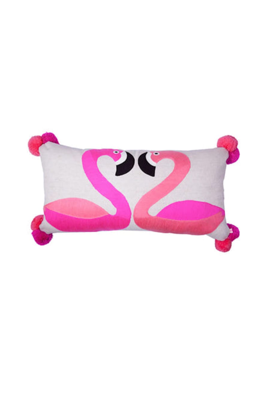Bombay Duck Flamingoes Embroidered Linen Cushion