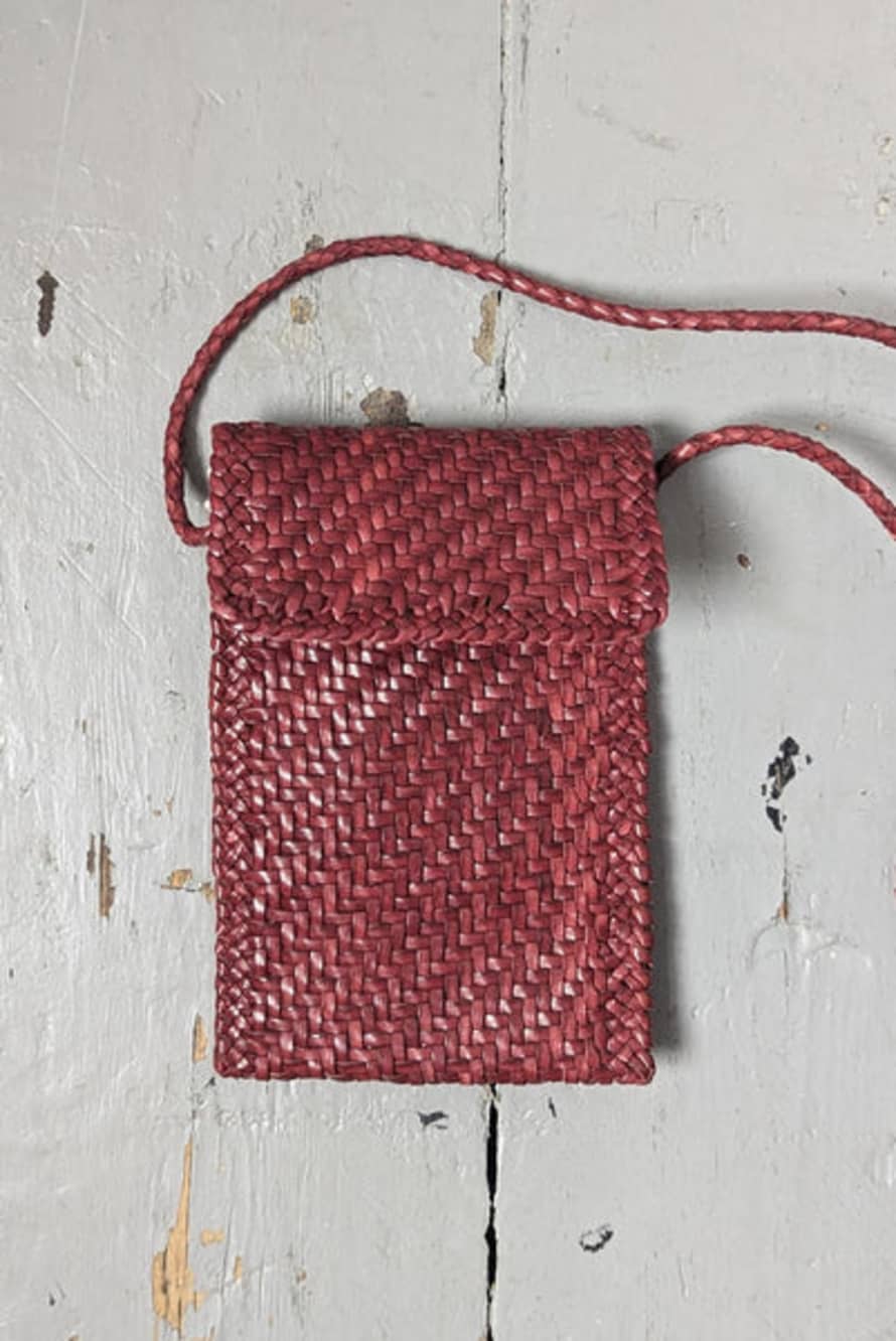 Dragon Diffusion Bordeaux Woven Leather Cross-body Phone Bag