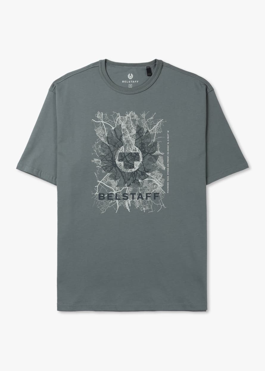 Belstaff Mens Map Print T-shirt In Mineral Green