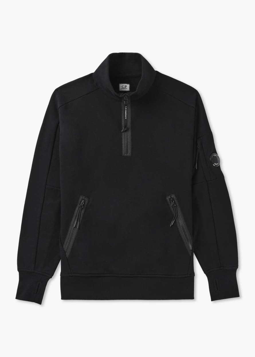 C.P. Company Mens Diagonal Raised Fleece Quarter Zip Sweatshirt In Black