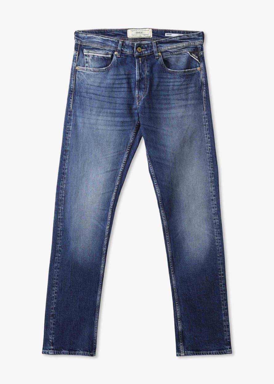 Replay Mens Grover Original Straight Jeans In Medium Blue