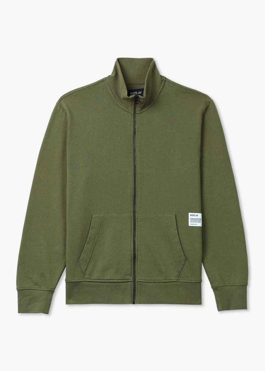 Replay Mens Zip Sweatshirt In Light Military Green