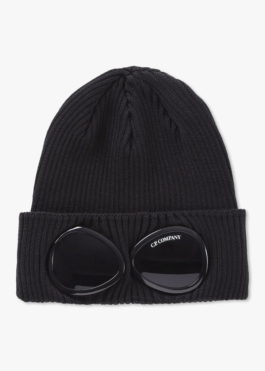 C.P. Company Mens Cotton Goggle Beanie Hat In Black