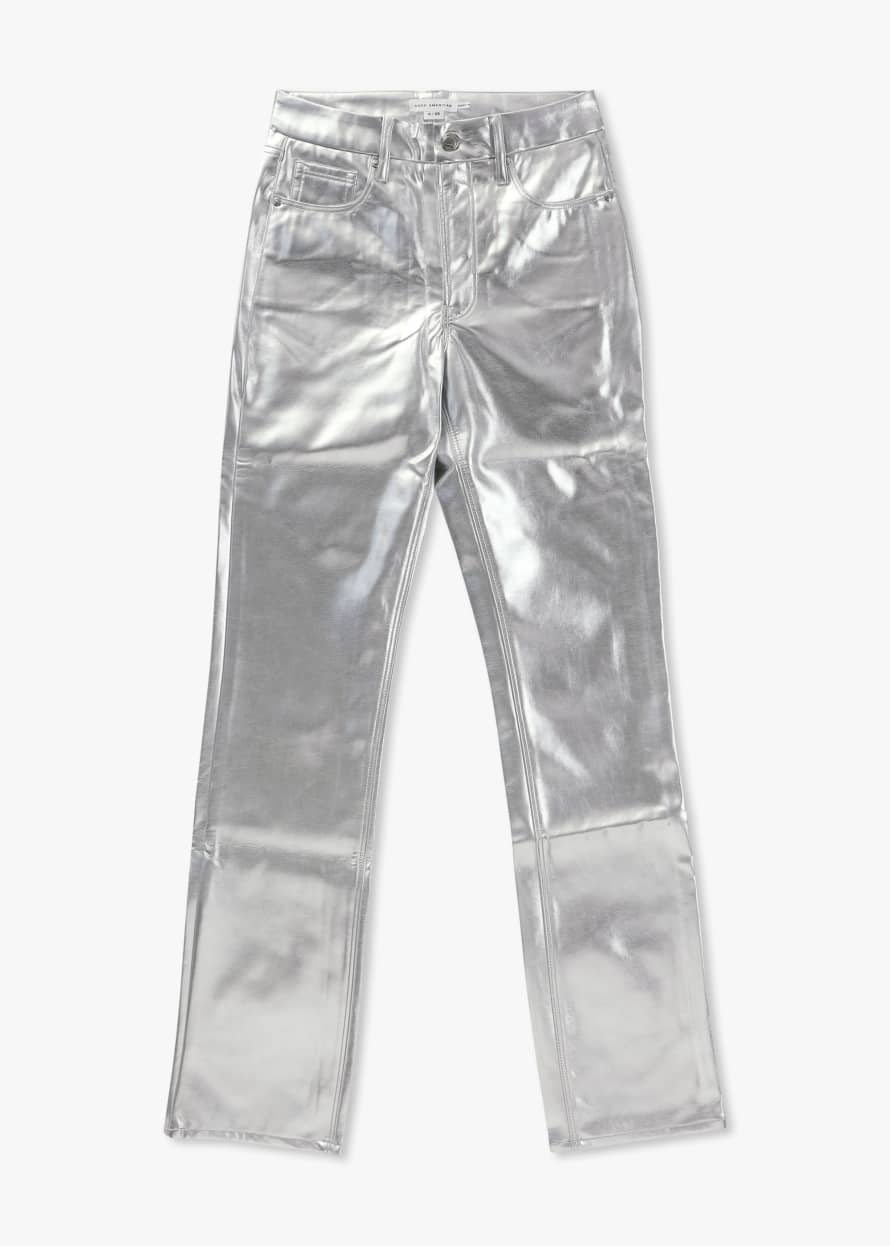Good American Womens Good Icon Metallic Trousers In Silver Metallic