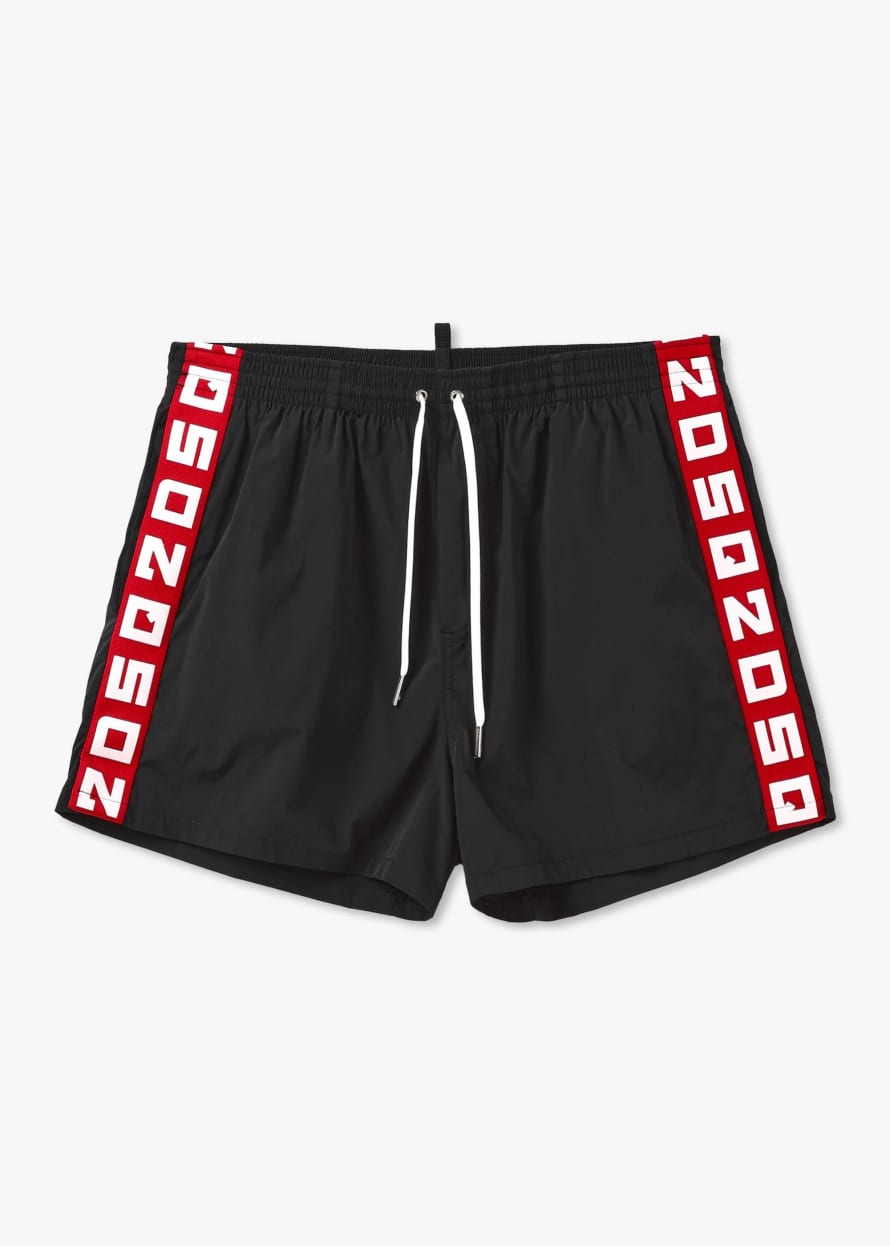 Dsquared2 Mens Logo Swim Shorts In Black & Red
