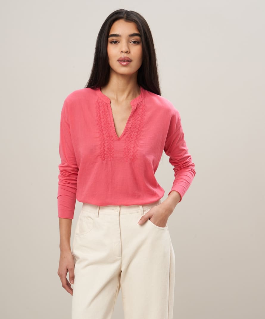 Hartford Tupton Jersey Embroidered Top - Pink