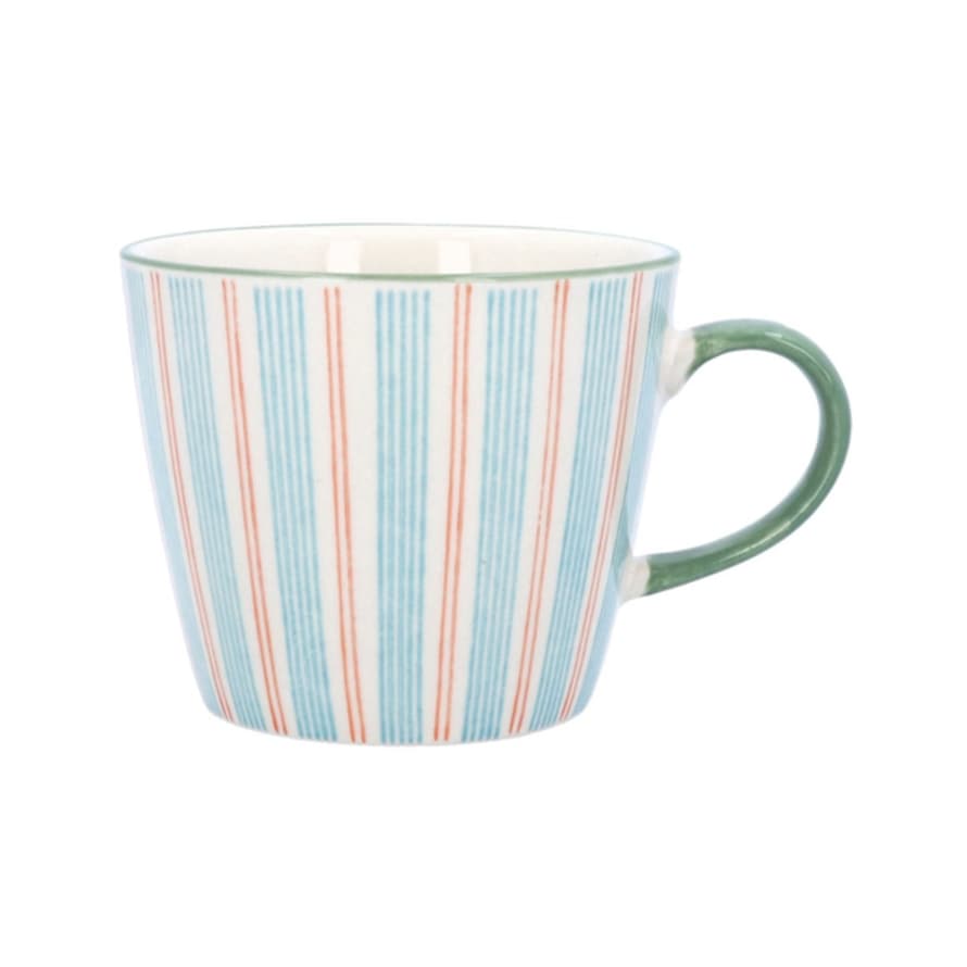 Gisela Graham Stoneware Mug - Blue Stripy With Red