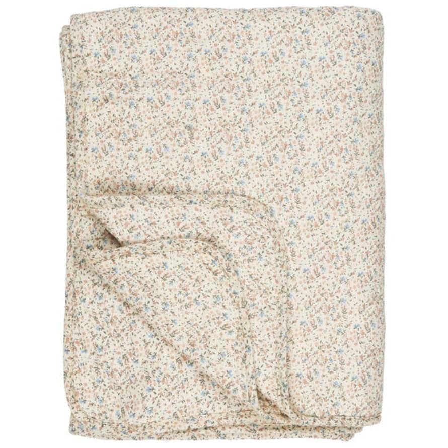 Ib Laursen Quilt - Natural Base With Light Pink + Blue Flowers