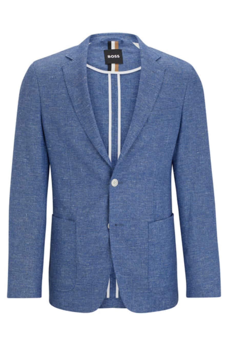 Hugo Boss C-hanry-233 Medium Blue Slim Fit Jacket In Linen Blend 50514618 423